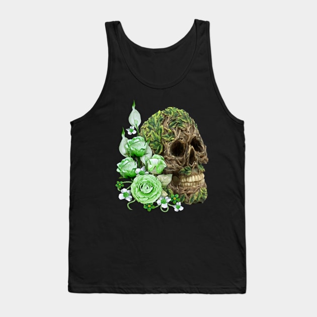 Unique Cool Tree Spirit Skull With Green Flowers Tank Top by Atteestude